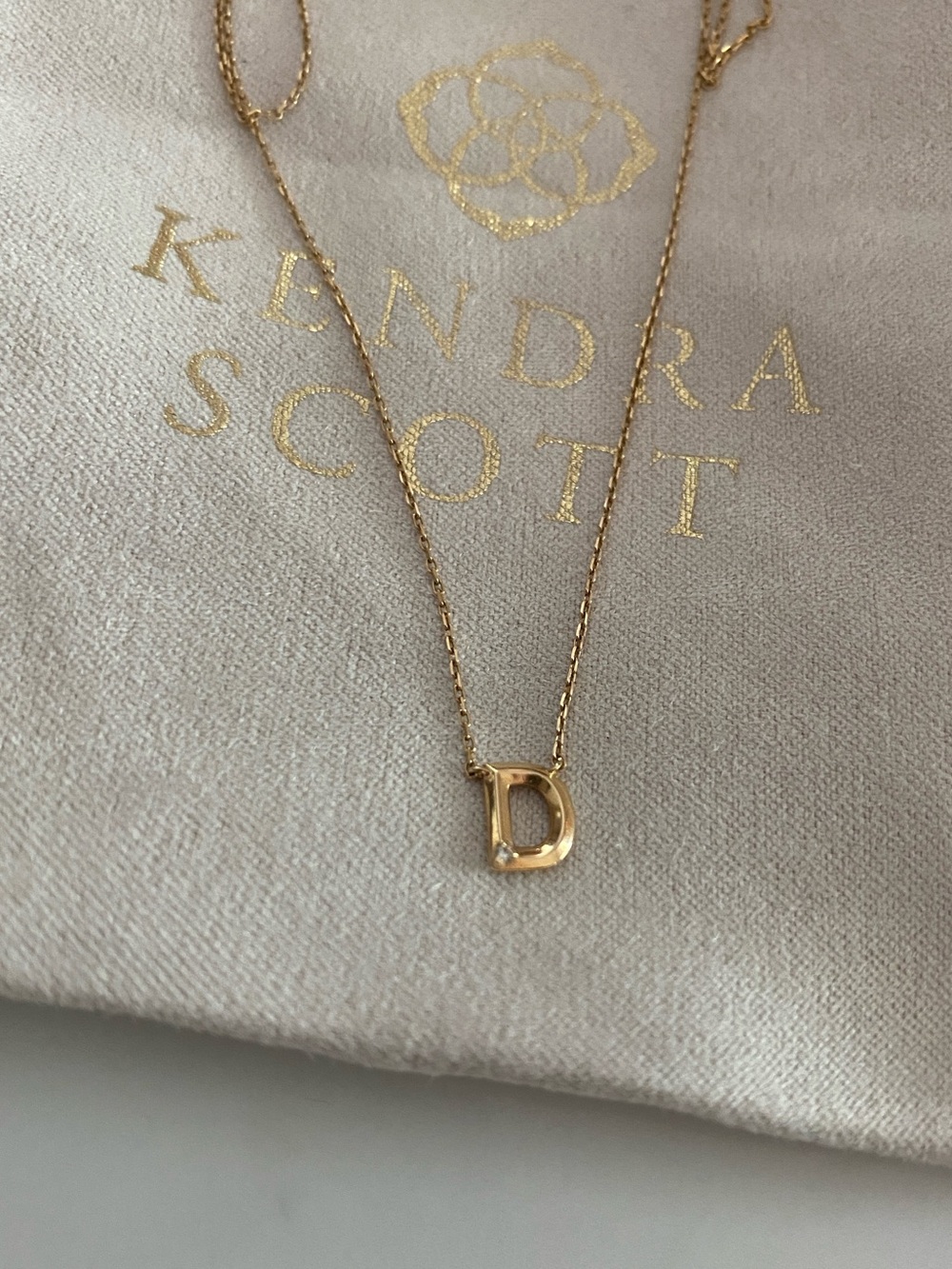 585 14K Kendra Scott Solid Gold Letter D Necklace with Diamond Accent - Picture 4 of 6